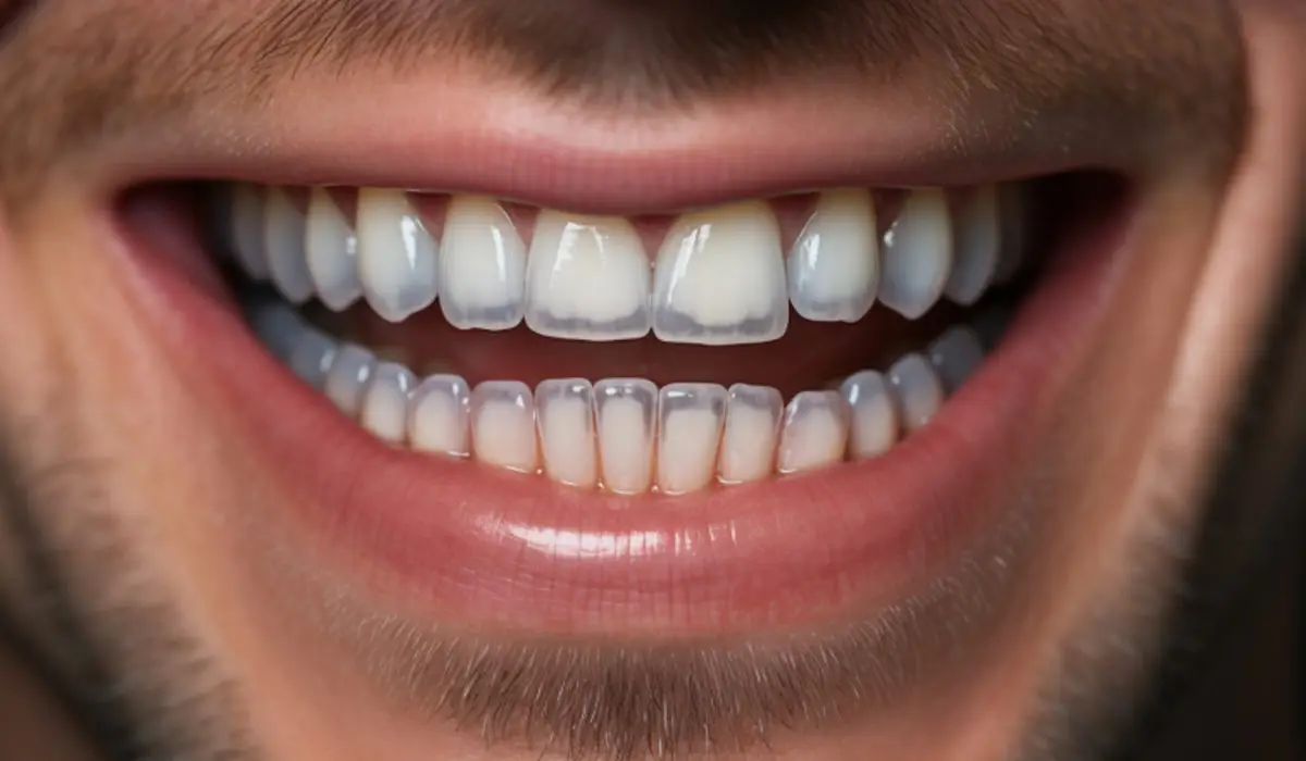 a man wearing clear aligners